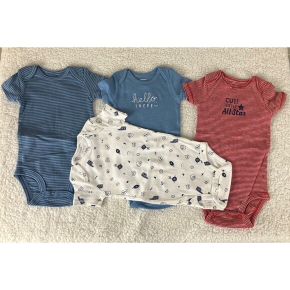 Carter’s Baby Boy Bodysuits 12M Lot of 4 – Cute Sayings & Stripes - Picture 3 of 6